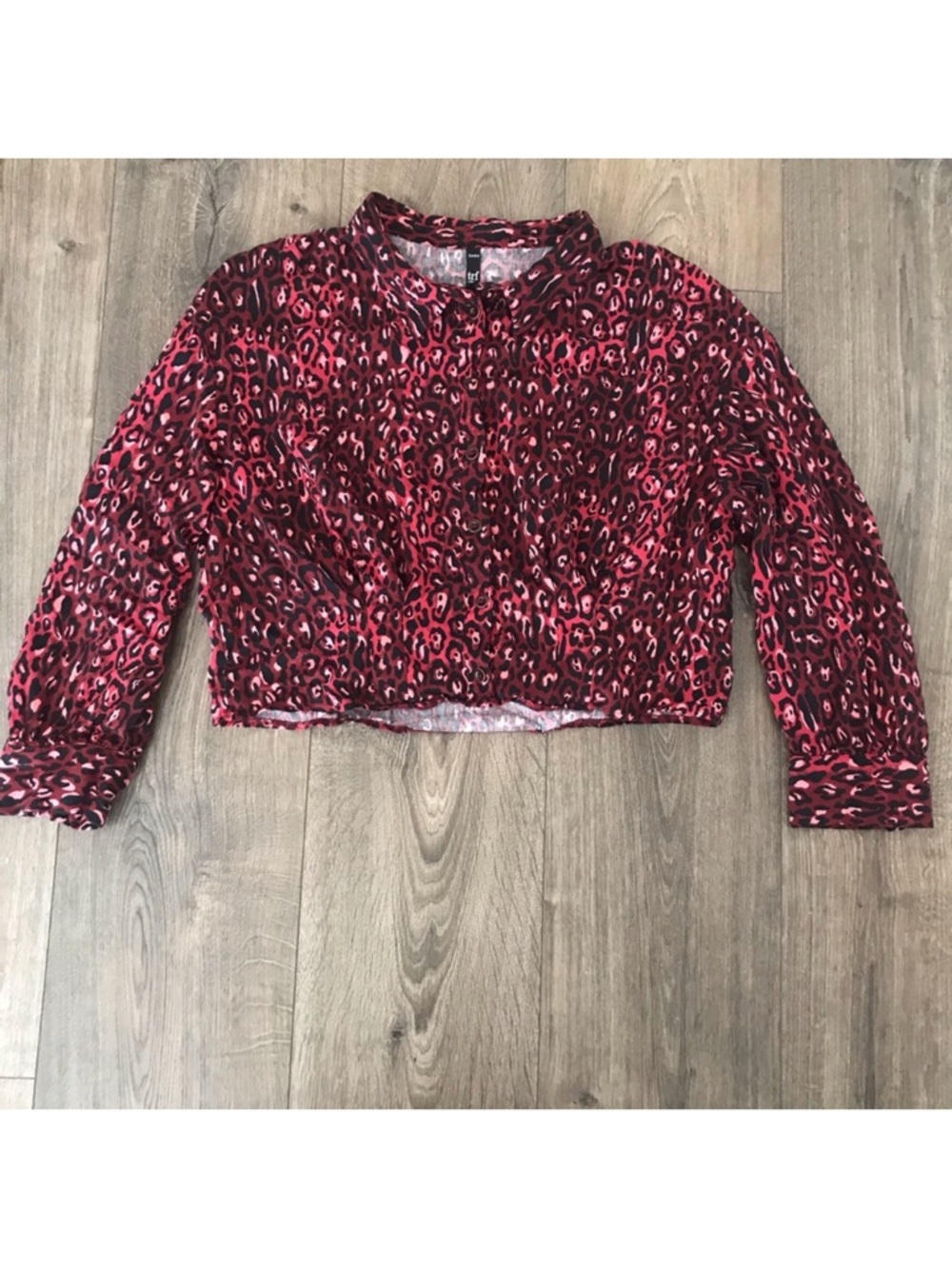 Zara Cropped Leopard Print Button Down Long Sleeve Top